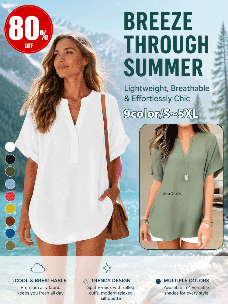 Hot-Weather Approved 100% Pure Cotton V-Neck Top - 80% OFF Flash Sale + 30-Day Risk-Free Full Refund