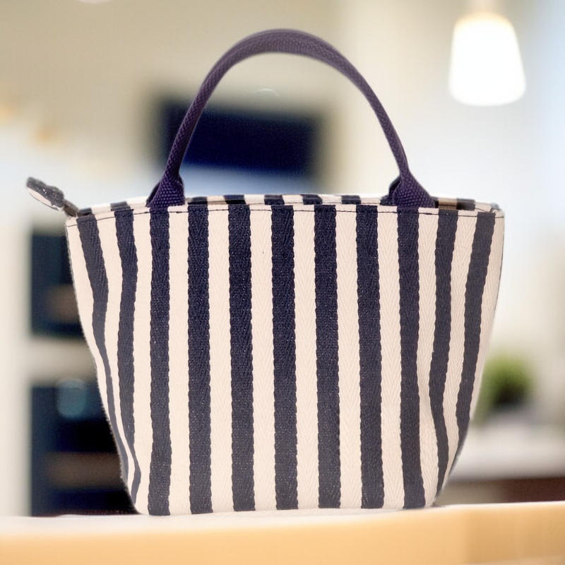 스트라이프 프린트 캔버스 토트백