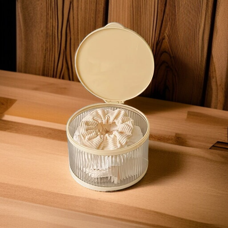 Circular hair accessory storage box with lid