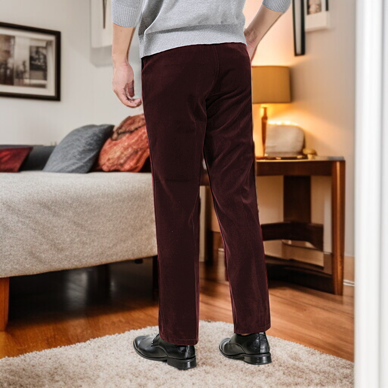 男性用冬ベルベット裏起毛コーデュロイパンツ中高年カジュアル