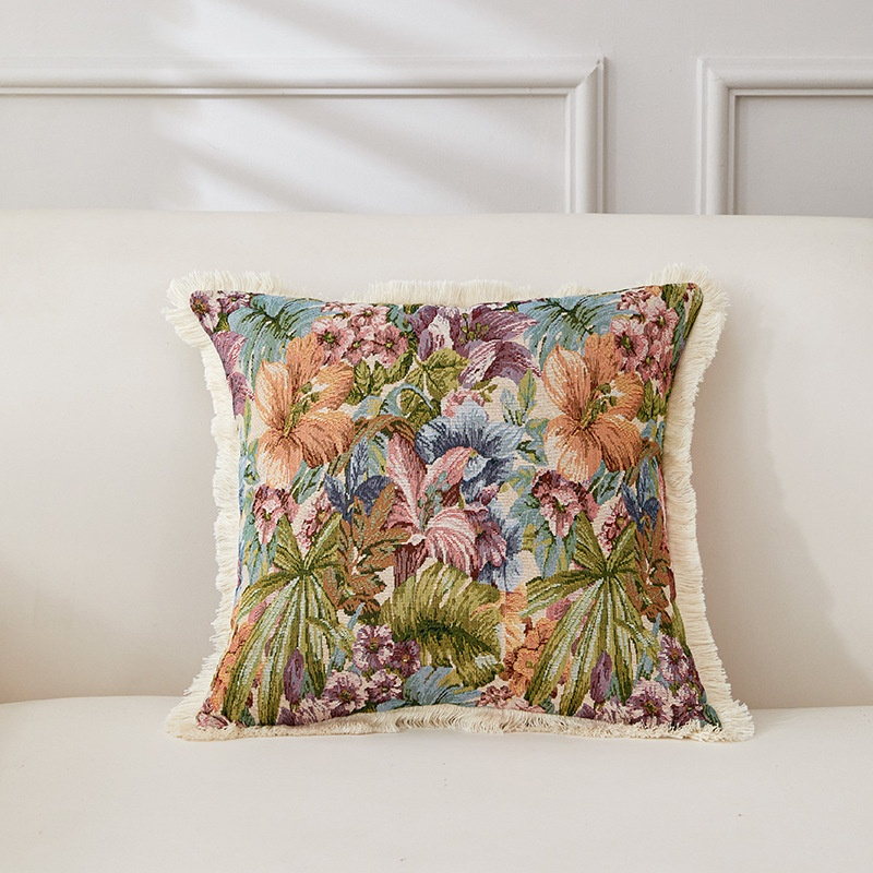 Coussin décoratif rétro en coton et lin