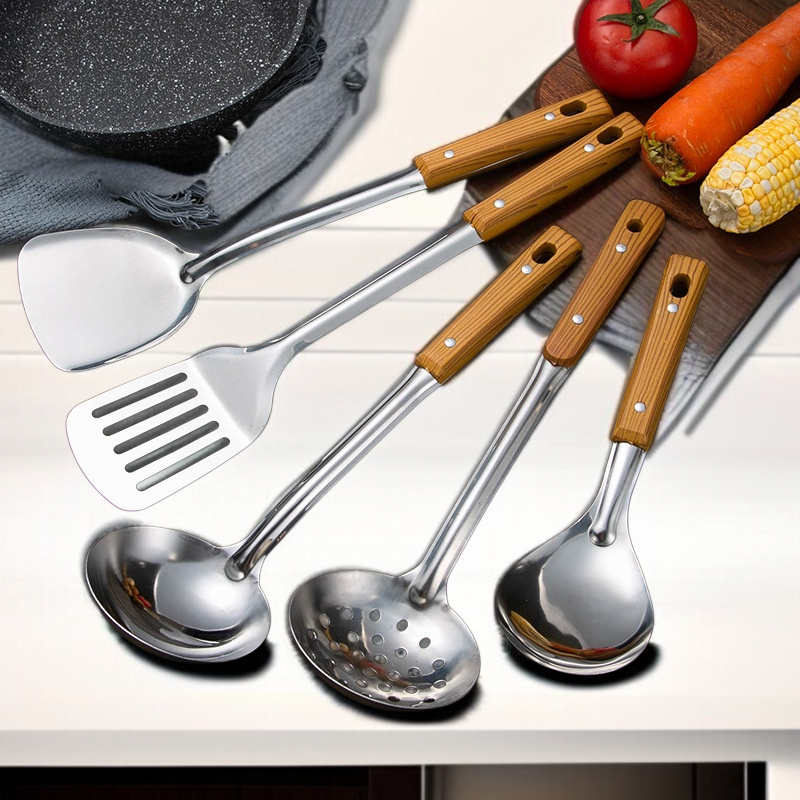 Lot de 3 ustensiles de cuisine en acier inoxydable épaissi, poignées isolantes