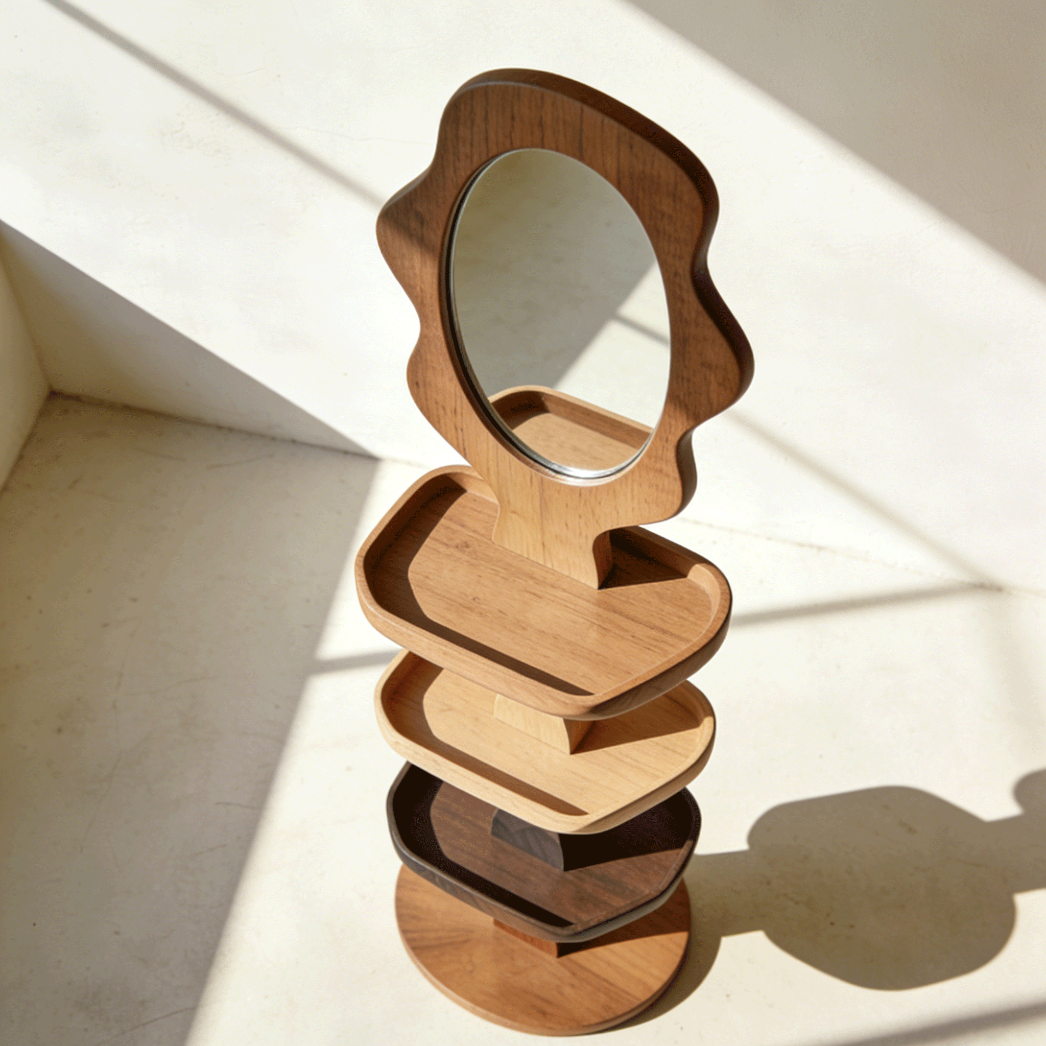 ミラー一体型床置き収納ラック