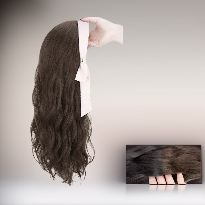 여성용 머리띠 일체형 롱 웨이브 반가발 진짜 머리카락
