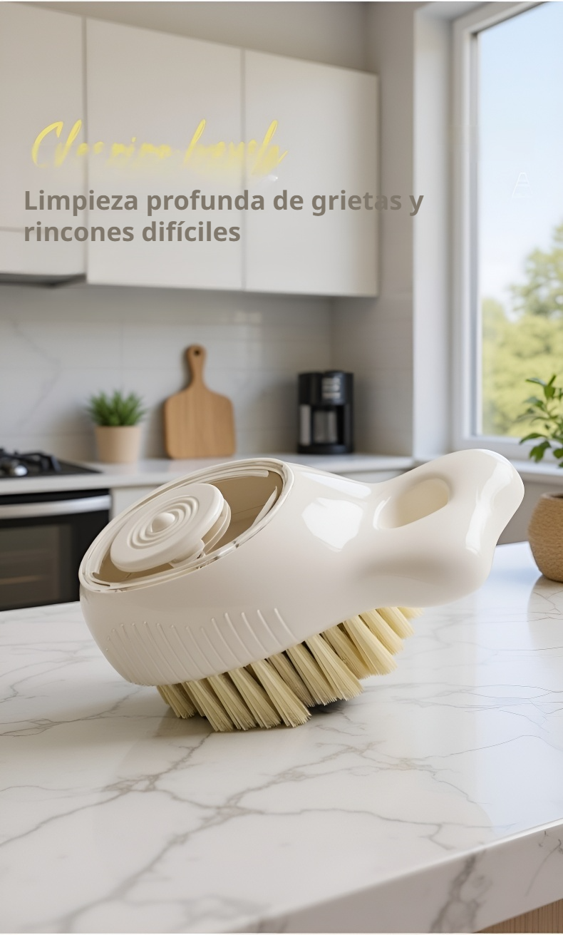 Limpieza de esquinas y bordes del fregadero con cepillo especializado