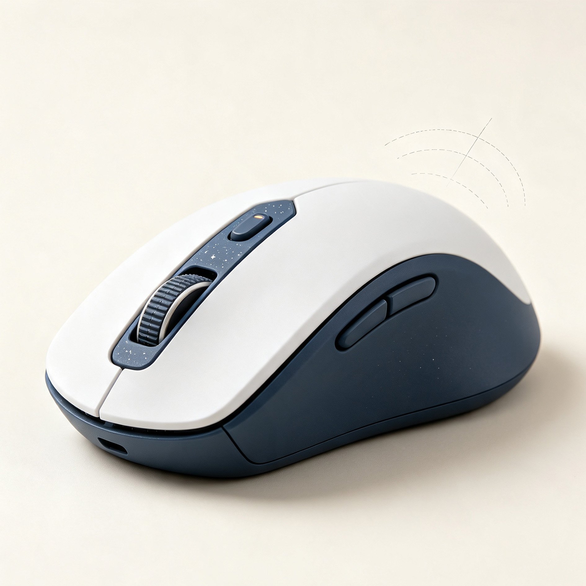 White and navy blue wireless mouse