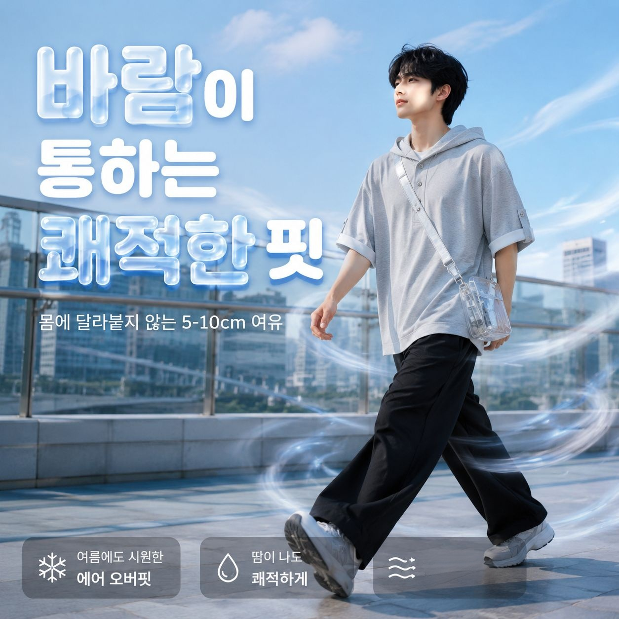 솔리드 컬러 3D 입체 이미지 홍콩 스타일 오버핏 후드 반팔 티셔츠