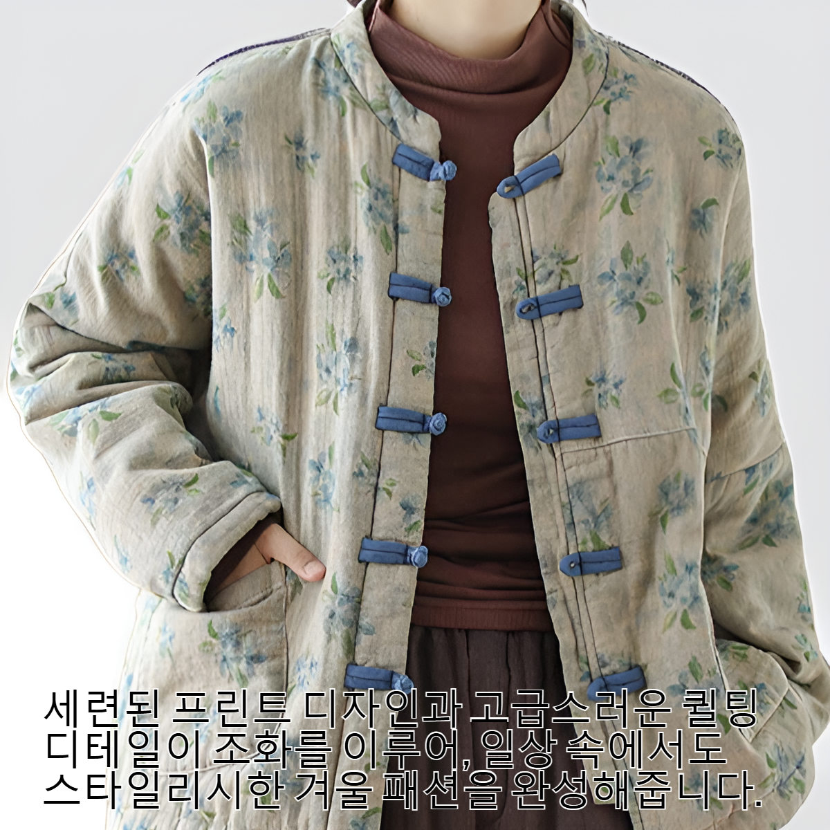 여성용 프린트 퀼팅 코튼 패딩 재킷