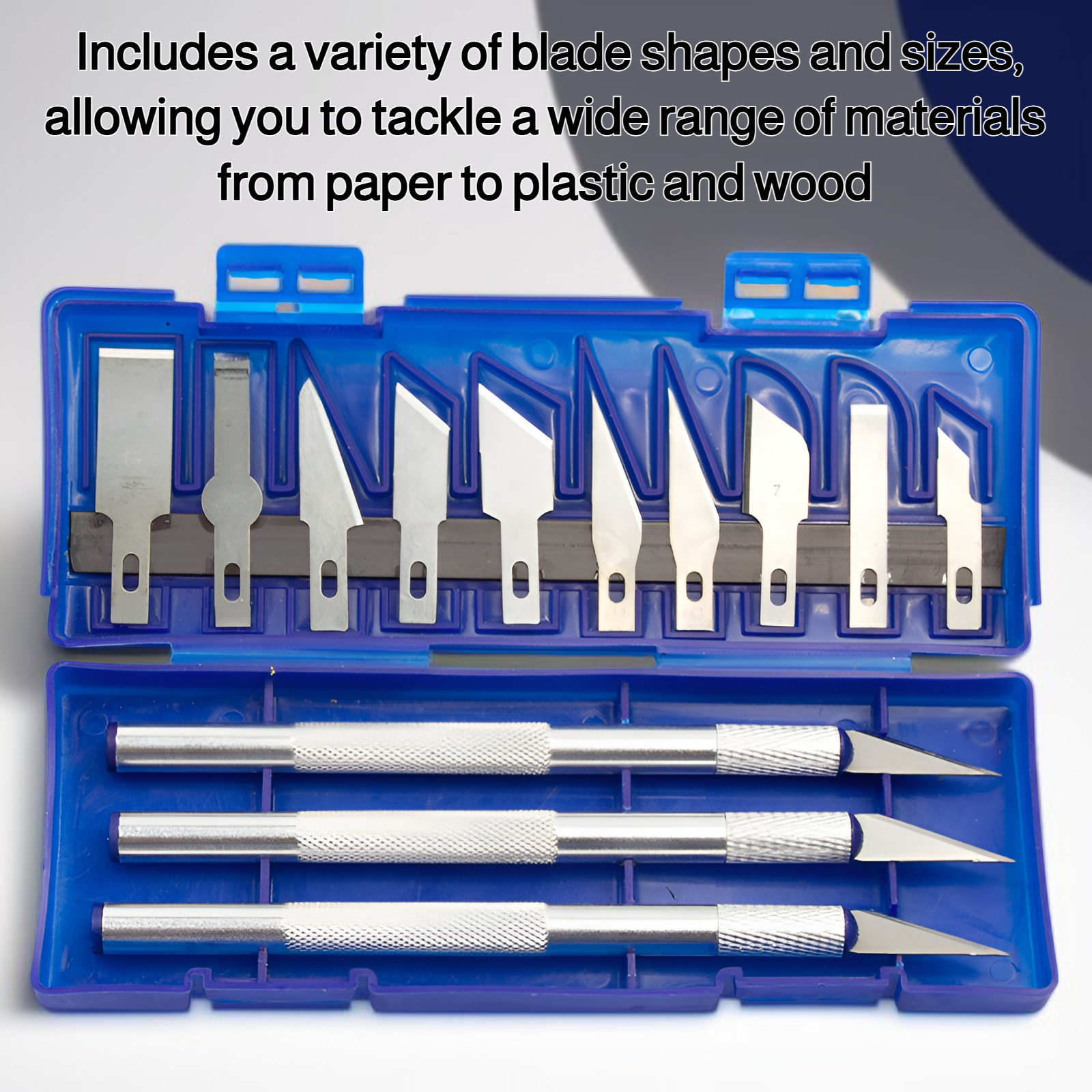 Complete 13-piece aluminum alloy carving knife set displayed