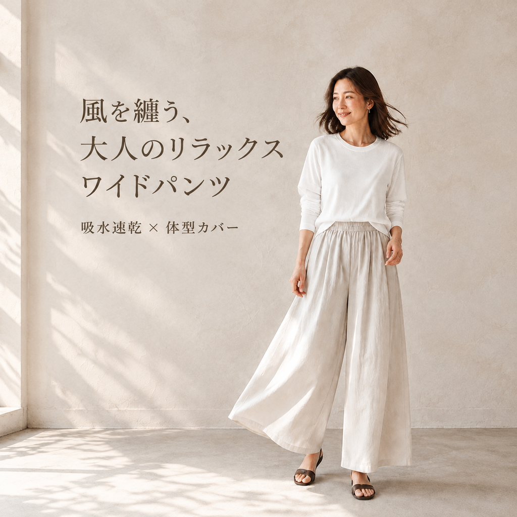 夏用ゆったりドレープ日本風九分丈ワイドパンツ レディース