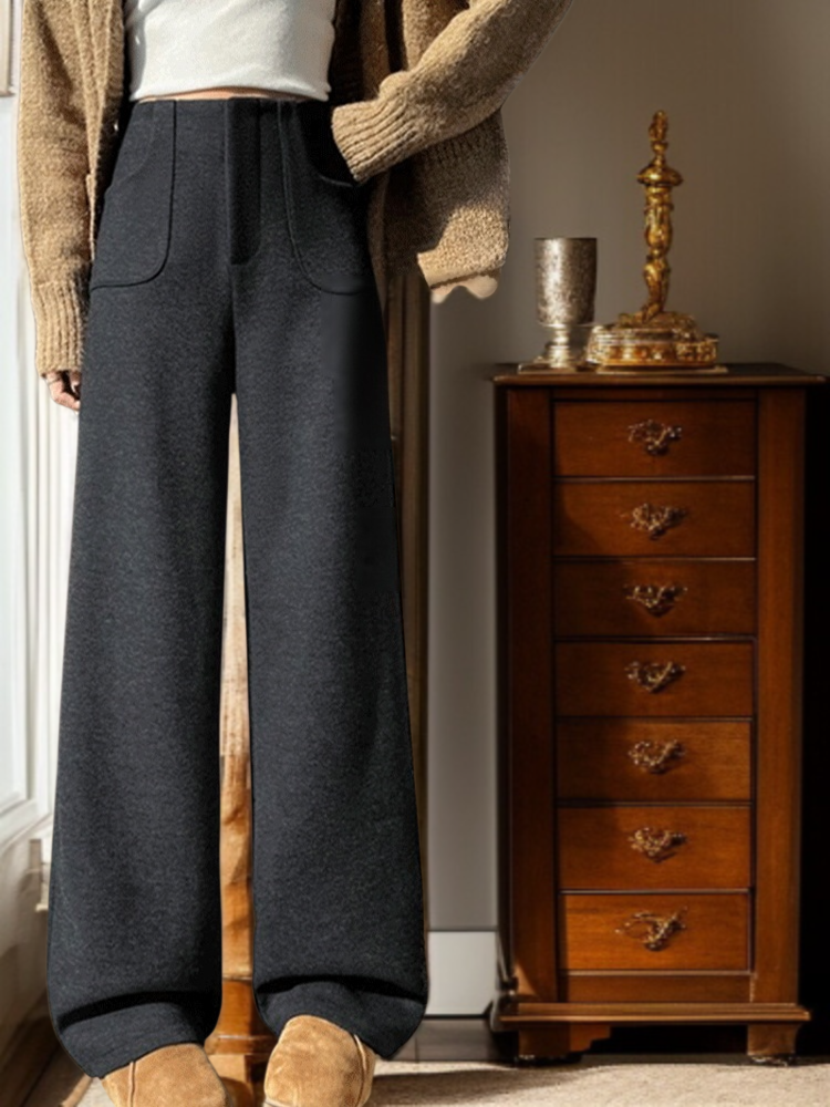 女性用ハイウエストスリムフィットウールスーツパンツ