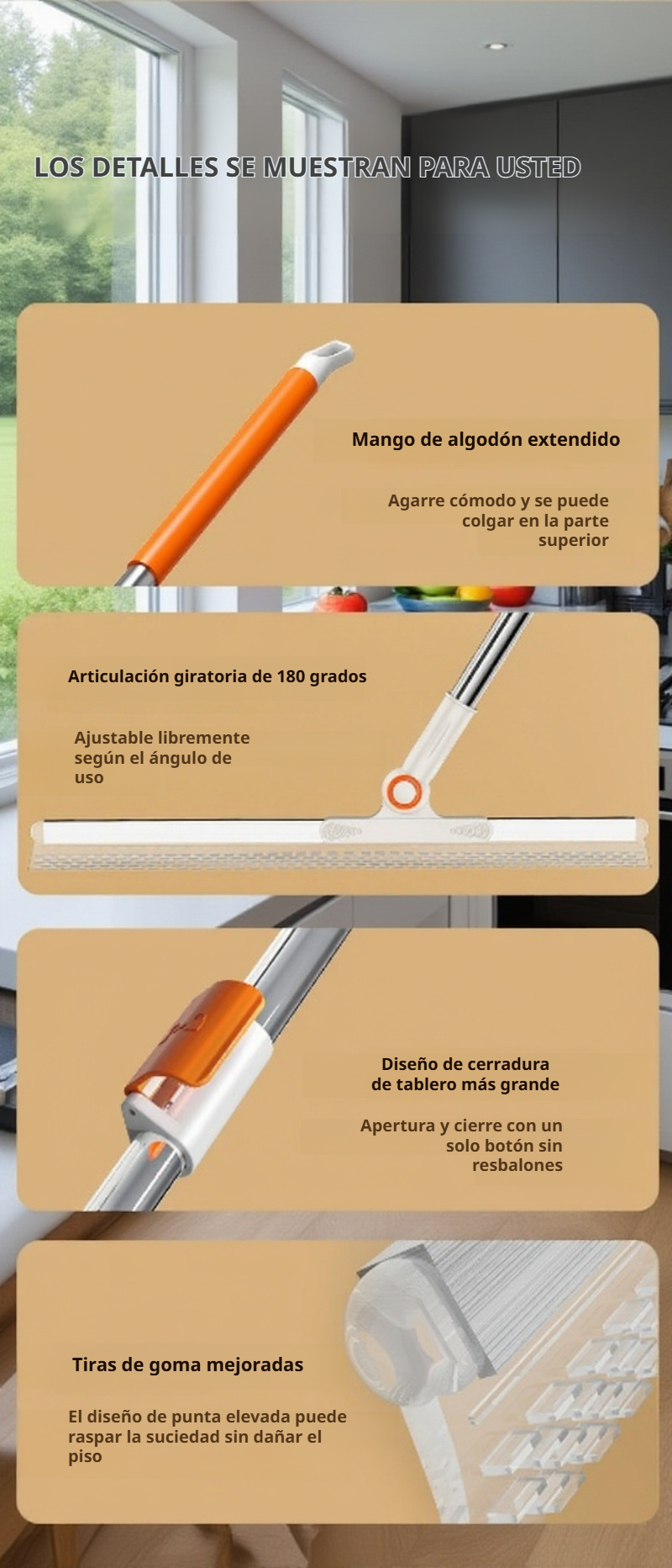 Vista lateral de la escoba doble cara con puntos