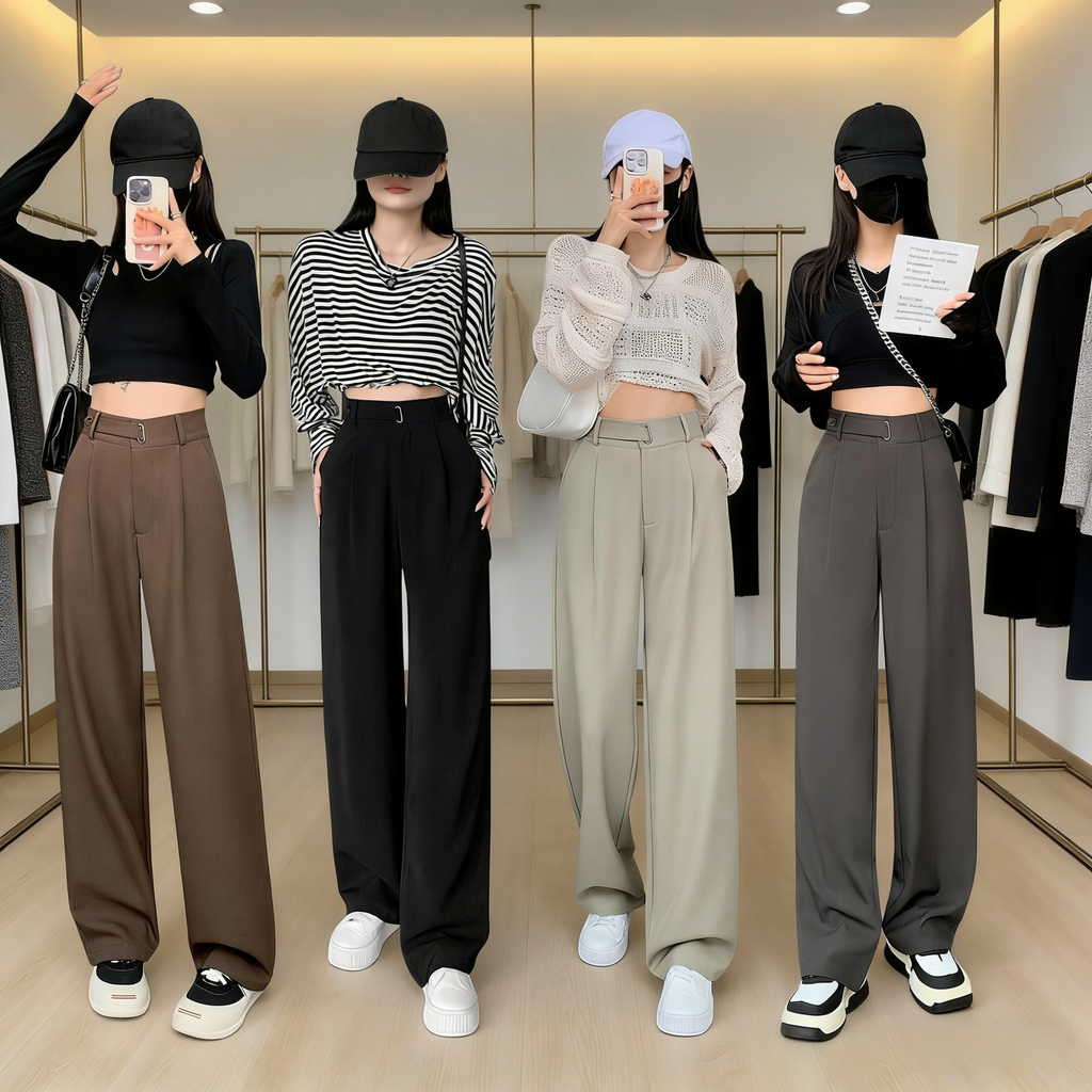 春新作ストレート ゆったりハイウエストカジュアルスーツワイドパンツ レディース