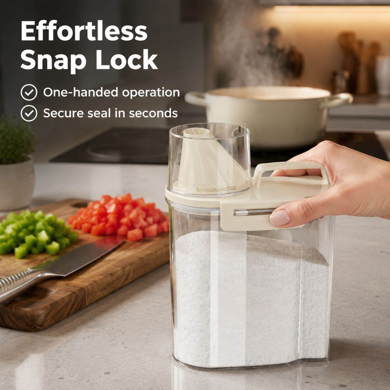 Square Food Storage Jar, Dry Goods & Grain Organizer, Moisture and Insect Resistant