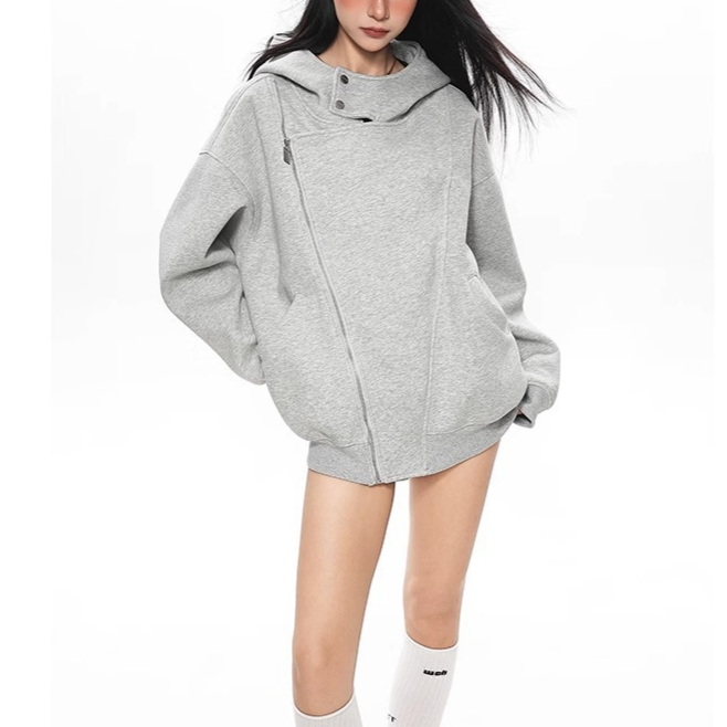 루즈핏 더블 지퍼 후드티