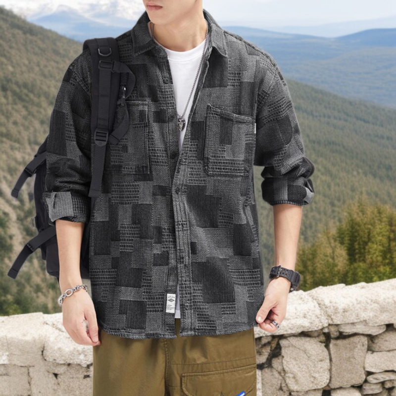 春のメンズマルチポケットカジュアルルーズフィット長袖シャツ