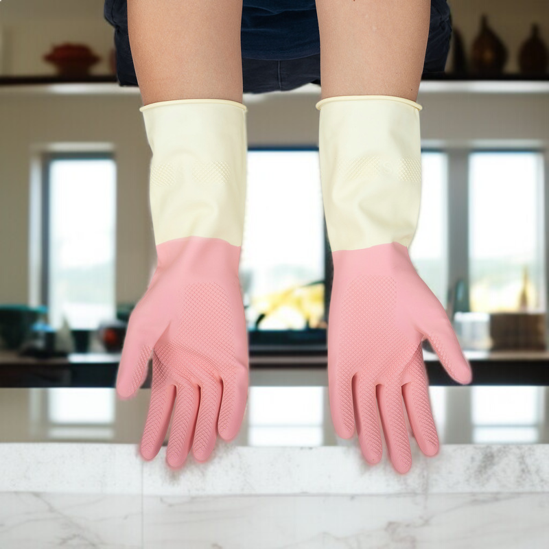 가정용 롱 고무장갑 오염방지두꺼운집안장갑 퓨어 컬러 세탁 주방 설거지 장갑 고무 장갑 세트