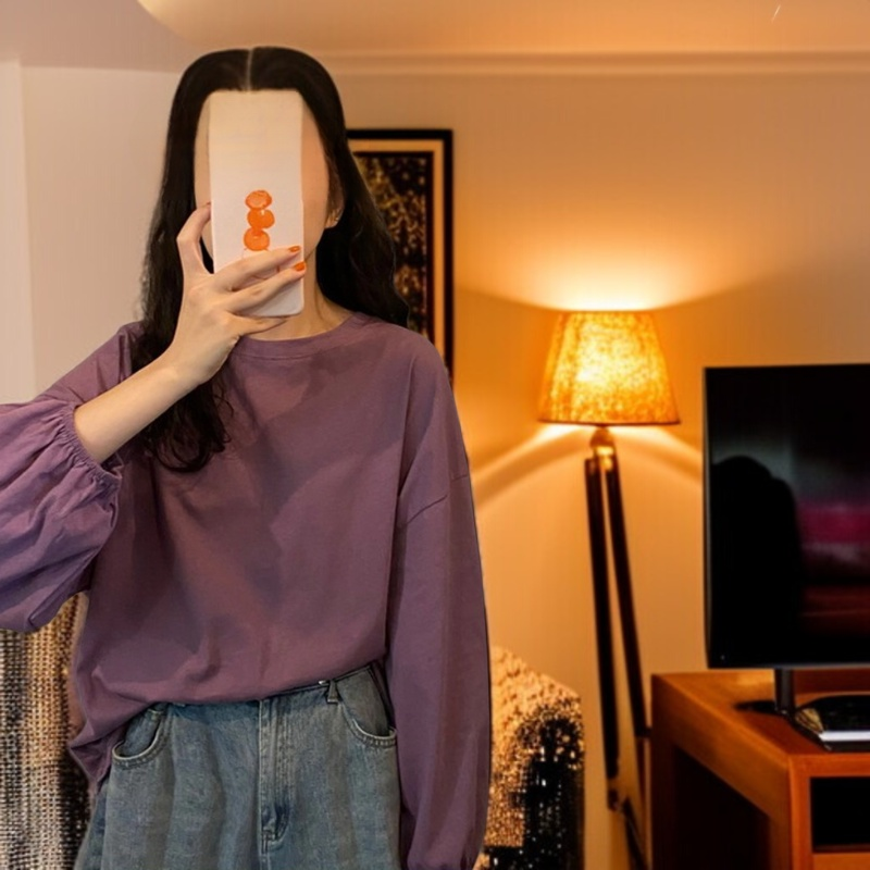 여성 얇은 맨투맨 가을 날씬해 보이는 루즈핏 벌룬 소매 긴팔 티셔츠 맨투맨 여성 맨투맨