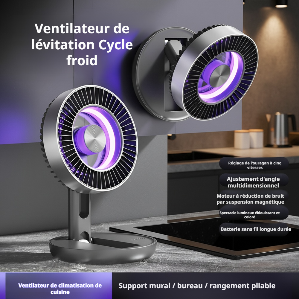 Ventilateur mural à LED pour cuisine et maison, rechargeable par USB, grande autonomie