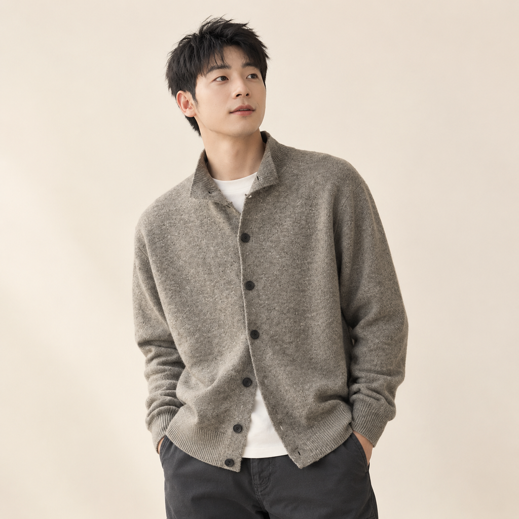 남성용 가을겨울 스탠드칼라 니트 가디건
