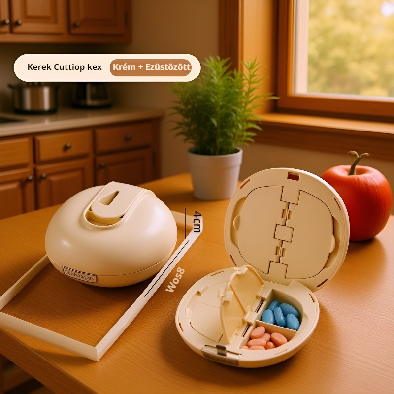 Kör alakú gyógyszertartó, hordozható rekeszes tároló