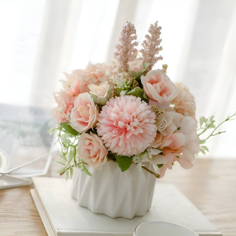Juteseil-Deko-Vase mit künstlichen Blumen für Zuhause