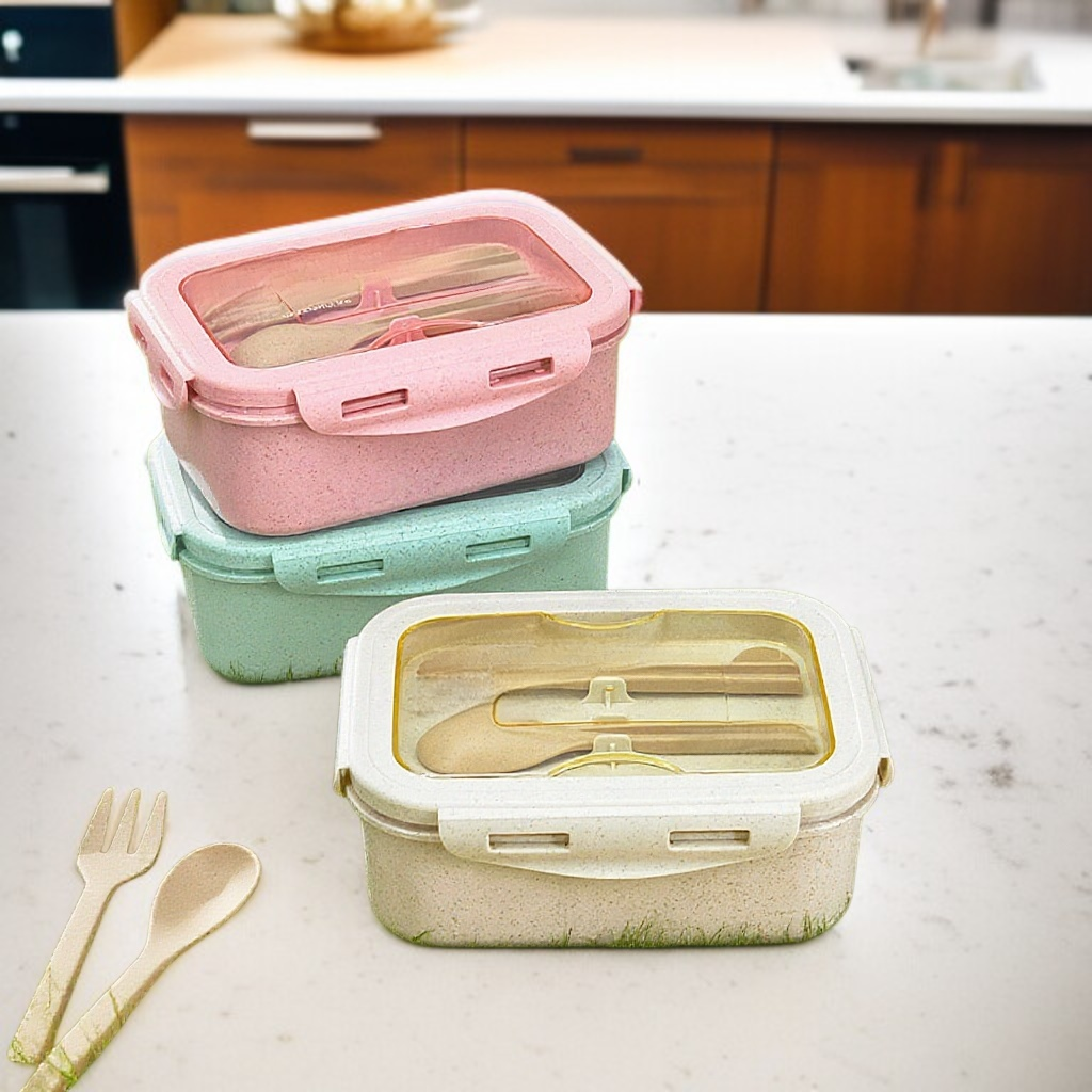 Office worker lunch box with cutlery