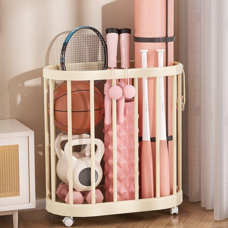 瑜伽墊收納筐帶輪子可移動家用健身器材收納框運動工具整理置物架