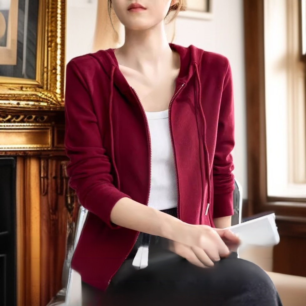 여성용 지퍼 후드 카디건