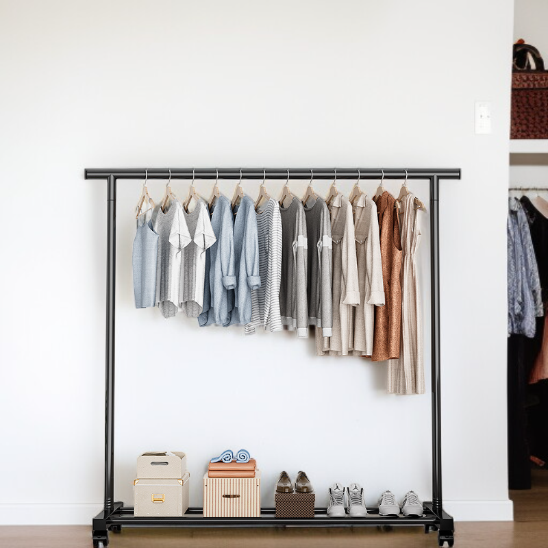 Space-saving indoor clothes organizer rack