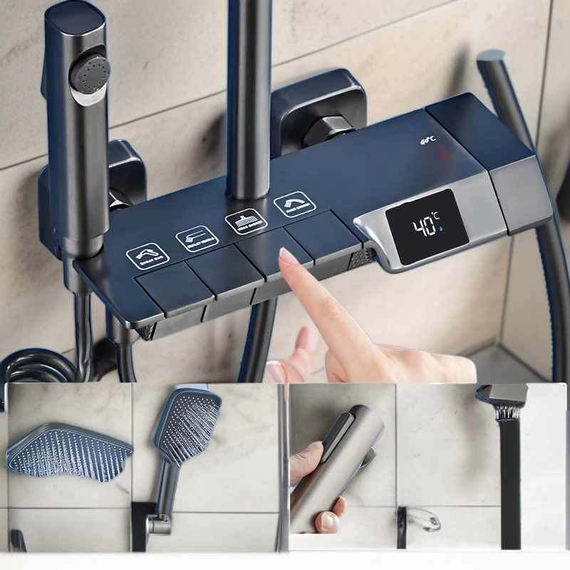 Modernes Duschsystem in Grau, Massivem Kupfermischer