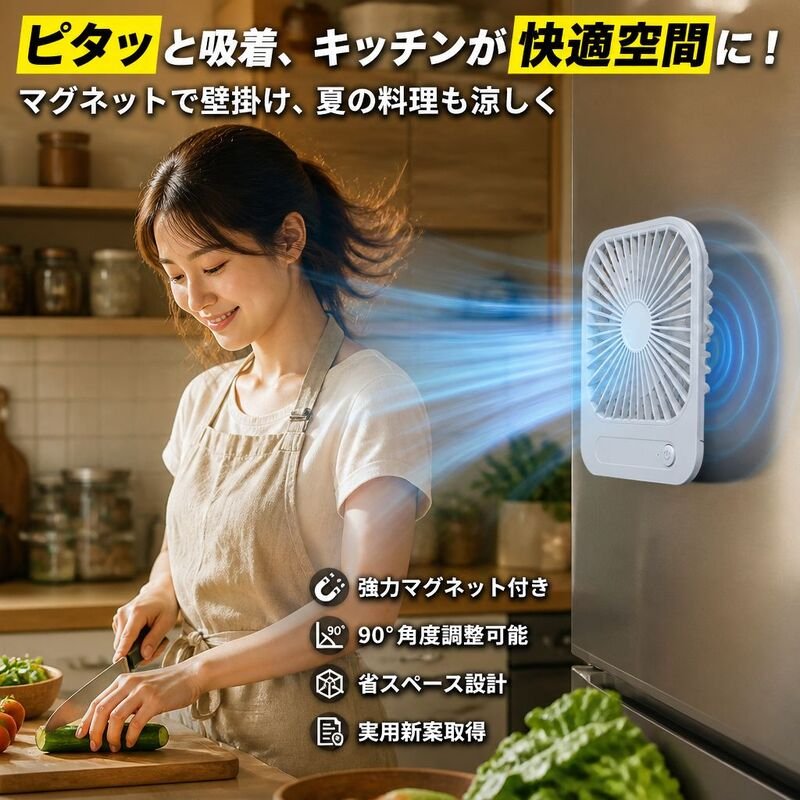 携帯用マグネット壁掛けミニファン、デスクトップ充電、超静音設計、オフィス適用