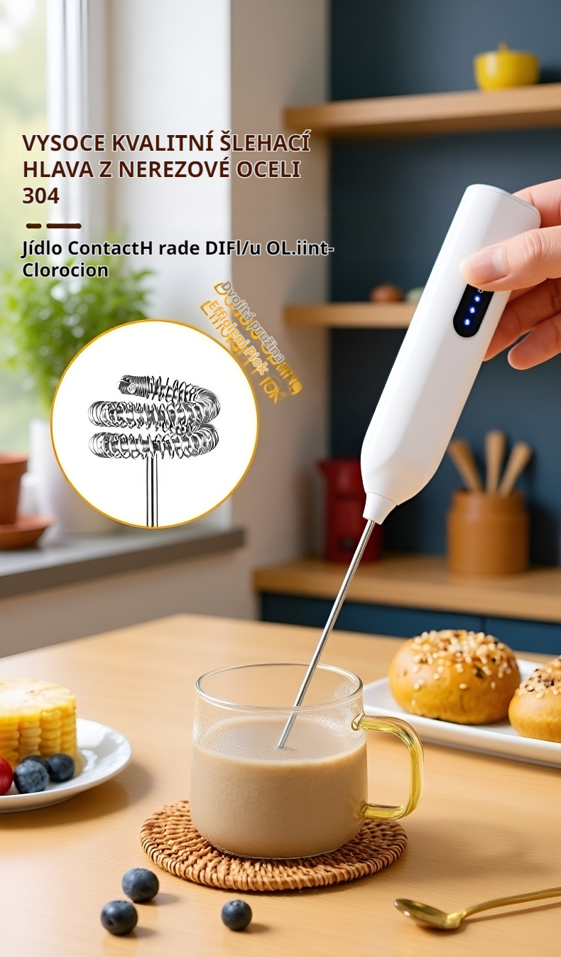 Kompaktní bezdrátový šlehač na šlehání mléka a kávy