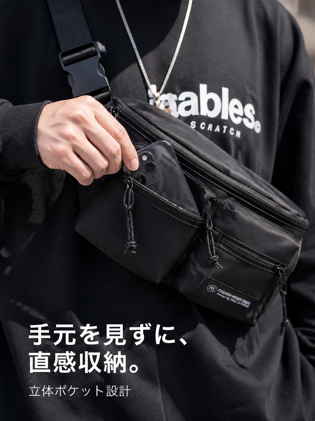 夏用メンズ日本風ボディバッグ 軽量斜めがけバッグ