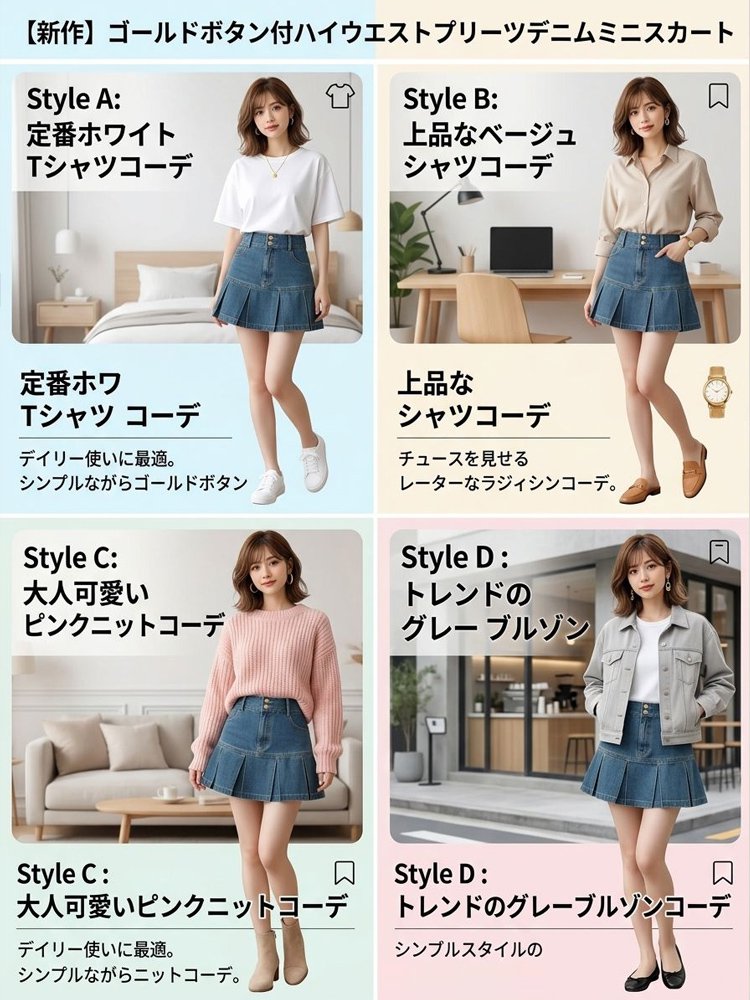 スリムに見えるハイウエストプリーツデニムスカート