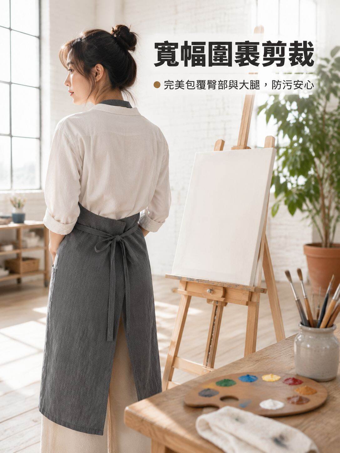 棉質廚房圍裙，奶茶美甲專用，日韓風格，男女皆宜