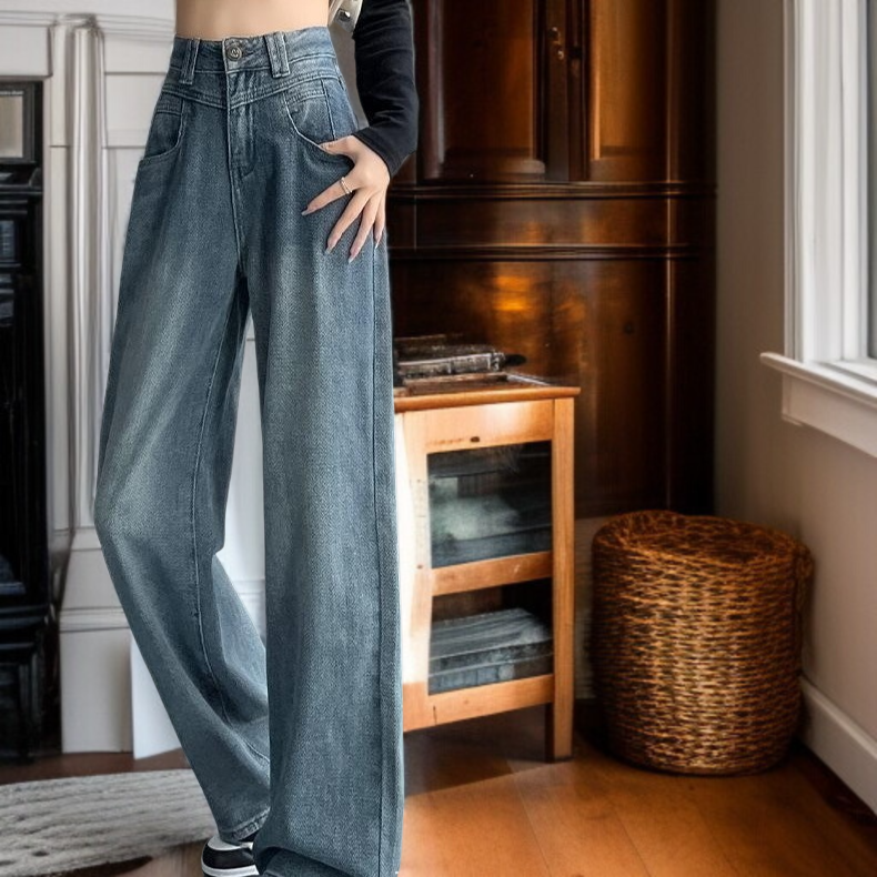 하이웨스트 슬림 와이드 팬츠 일자핏 데님 팬츠 여자 별 와이드 팬츠