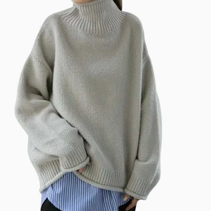 여성 봄 루즈핏 면 폴라 니트 빈티지 반폴라 니트 풀오버 롤업 니트