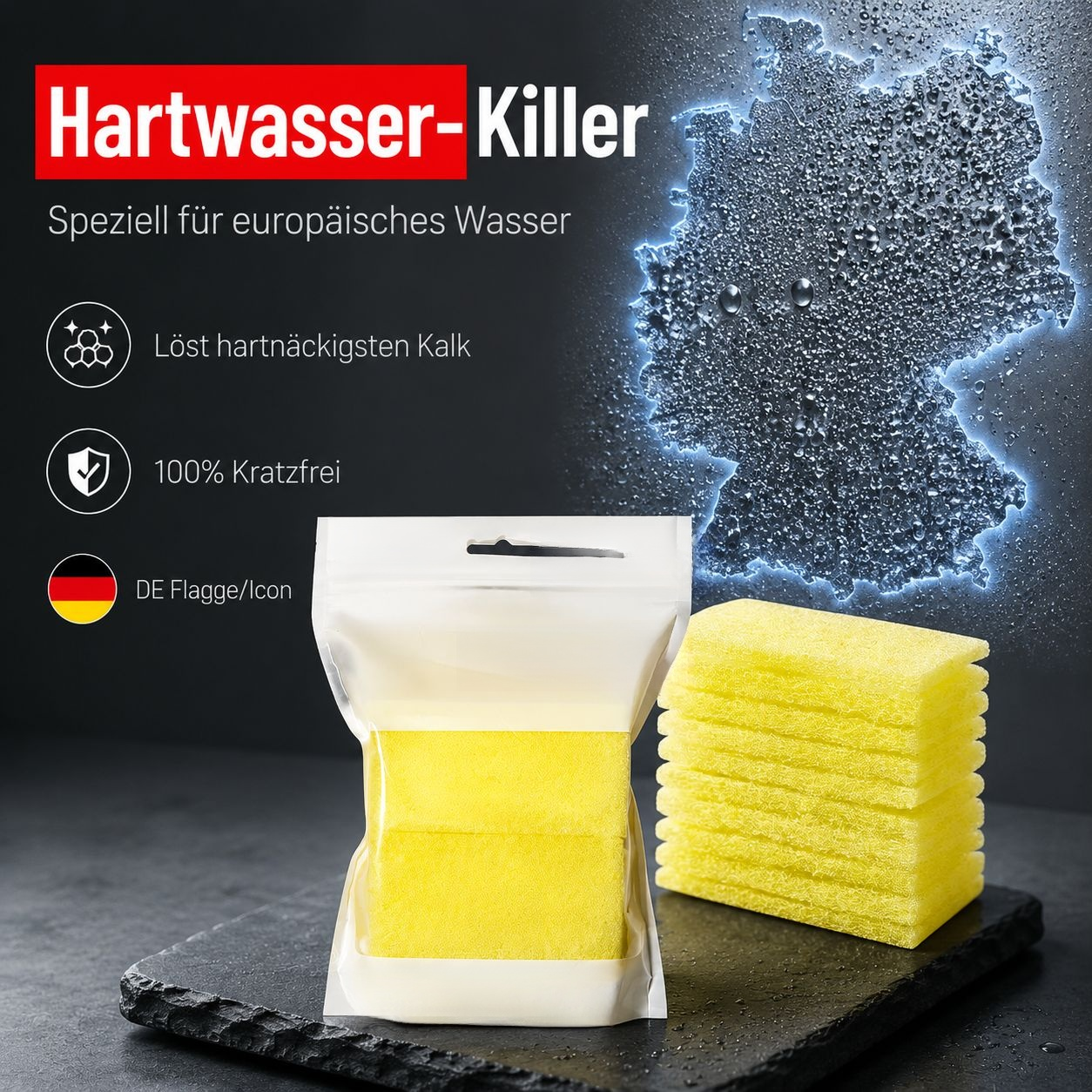 Zitronensäure-Kalkreiniger Schwamm für Badezimmer, Wasserhahn, Glas, Dusche