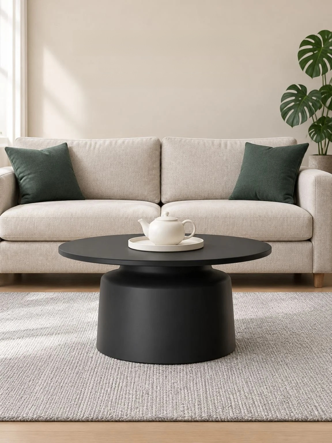Nordic-inspired cream coffee table viewed from above
