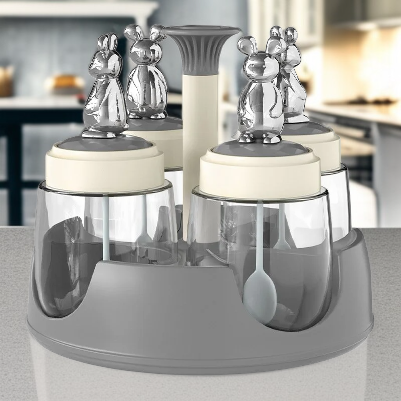 주방 유리 양념통 일체형 수저 뚜껑 방습 소금통