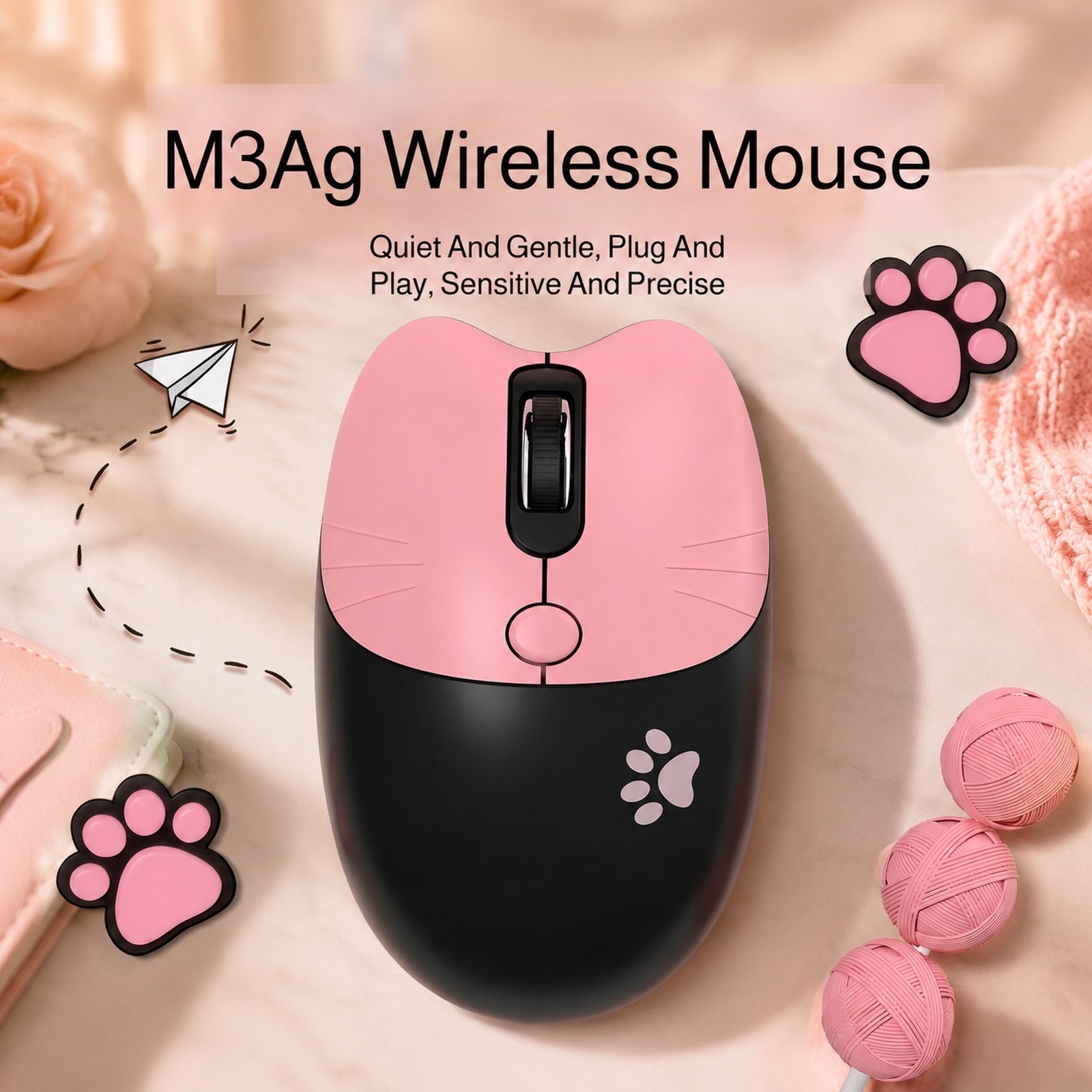 Noiseless office mouse with comfortable grip