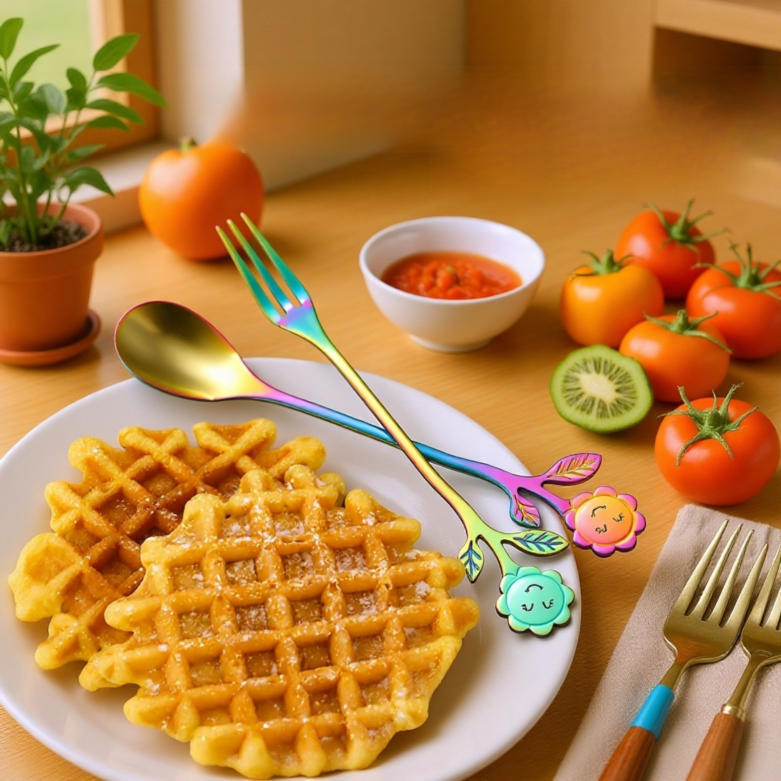 Cuchara de acero inoxidable con hoja de oro Love