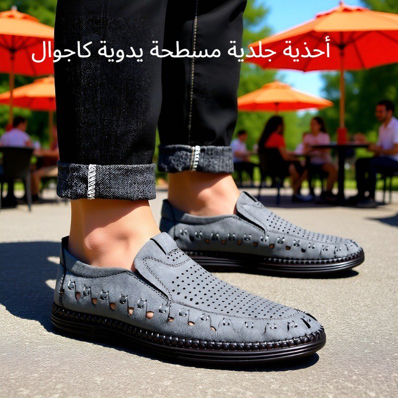 أحذية جلدية مسطحة يدوية كاجوال بتصميم أنيق