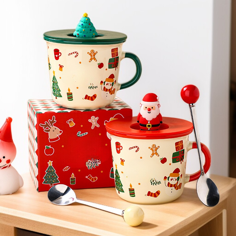 聖誕節馬克杯陶瓷創意卡通水杯帶蓋勺
