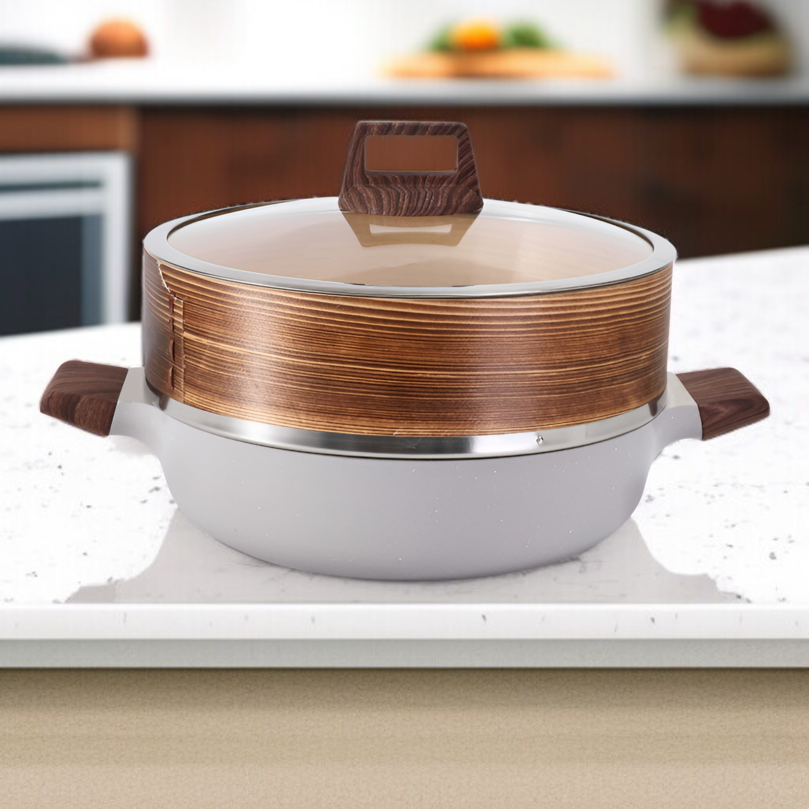 Antihaft-Dampfgarer mit Dämpfeinsatz-Set, stapelbar