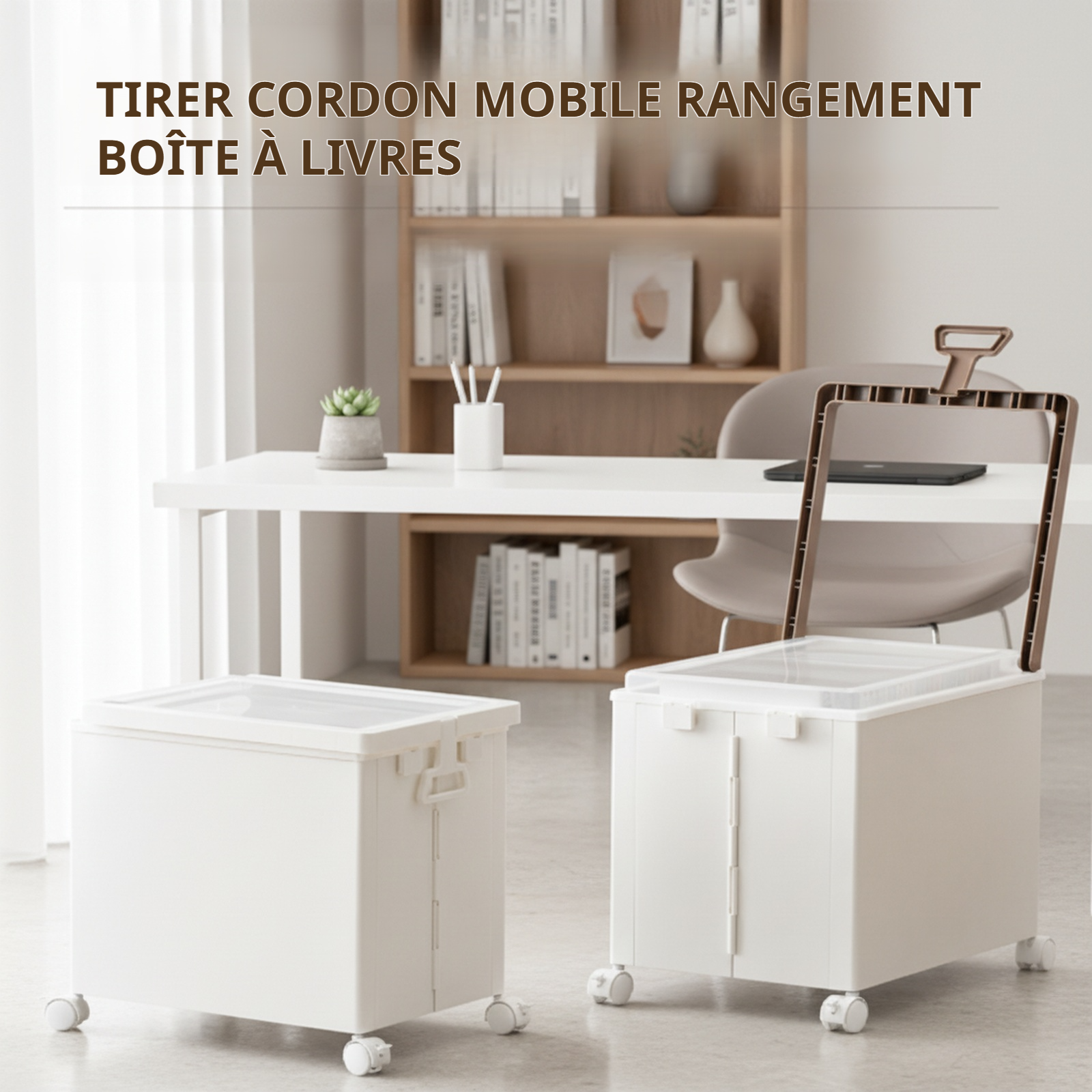 Chariot portable à roulettes avec couvercle pour sous le bureau