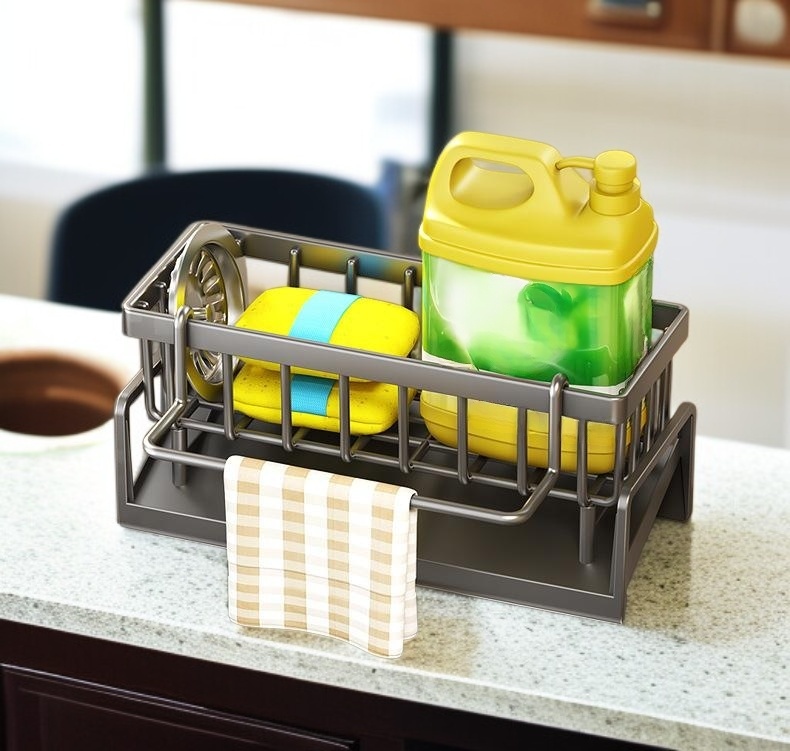 Space-saving kitchen sink organizer basket
