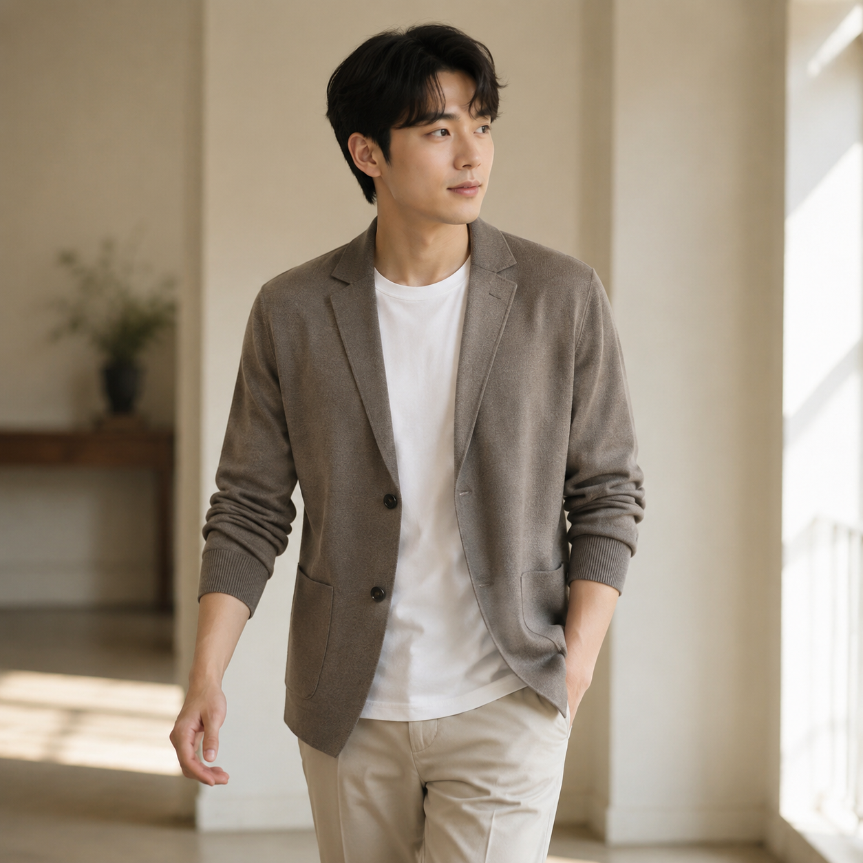 신상 춘추 남성용 니트 가디건 자켓