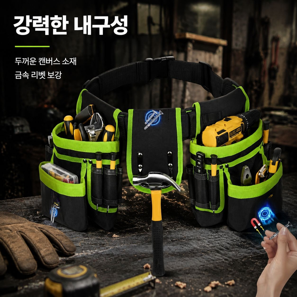 두꺼운 캔버스 다기능 공구 수납 가방, 전기공 작업 벨트 가방
